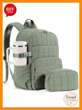 Quilted Puffer Laptop Backpack for Women 15.6 Inch Travel Work College Bag